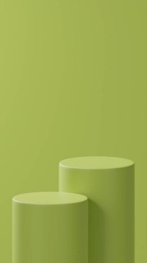 Lime Spritz arkaplanının üzerine Lime Spritz renginde çift yatay podyum. Fotoğraf: Stüdyo 2 Podyum