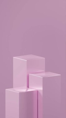 Farklı boyutlarda 3 küp podyum ve Pastel Lavanta renkleri Pastel Lavanta renkli arka planda sıralanır