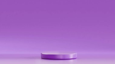 Leylak arka planına yerleştirilen leylak rengi üzerinde izole edilmiş üç boyutlu yuvarlak tahta, Leylak kolo üzerinde yuvarlak podyum