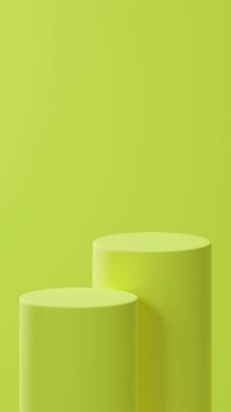 Neon Lime arkaplanının üzerine yerleştirilmiş Neon Lime renginde çift yatay podyum. Fotoğraf: Stüdyo 2 Podyum