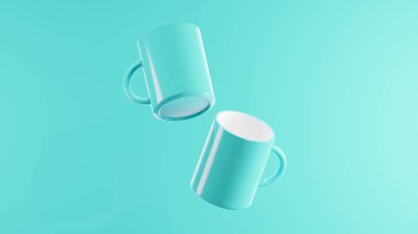 Aqua arka planında yüzen duble su bardakları. parlak stüdyo ışıkları