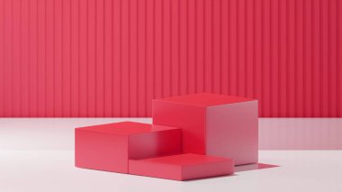 Arzu Kırmızı renginde 3 küp, Beyaz taban rengi, Soyulmuş Arzu Kırmızı arkaplan