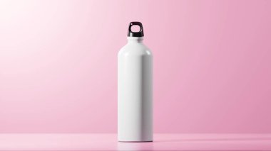 Parlak beyaz renkli, hafif mat kaplamalı modern spor su şişesi. Benzersiz parlak siyah şişe kapağı. Karanfil arkaplanı