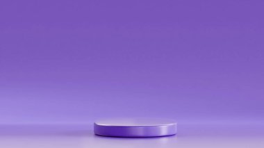Ametist arka planına yerleştirilen Amethyst renginde izole edilmiş üç boyutlu tahta, Amethyst renginde yuvarlak podyum
