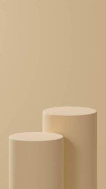 Şeftali arkaplan üzerine yerleştirilmiş şeftali rengi üzerinde çift yatay podyumlar. Stüdyoda 2 Podyumun Fotoğrafı