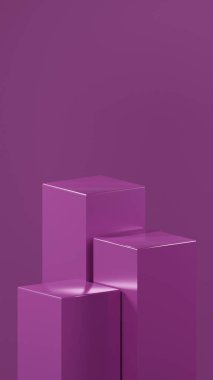 Bizans renklerinde farklı boyutlarda 3 küp podyum Byzantium renkli bir arkaplan önünde düzenlenir. Metalik parlak küpler