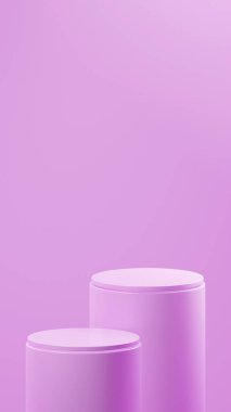 Çifte Pembe Mor lüks dikey podyumlar Pembe Mor arka planının önüne yerleştirilir. ürün değiştirme şablonu.