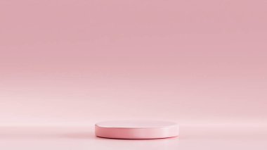Isolated rounded Light Pink 3d board placed on Light Pink background. 3d podium on Light Pink color