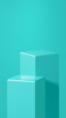 Bir çift Cyan renk sütunu dikdörtgen şekilli ve yumuşak, kıvrımlı kenarlarla tasarlanmıştır.