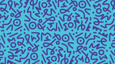 Cyan arkaplanlı mor renkli soyut vektör desenini karala. Eğlenceli Mor karalama çizgileri deseni