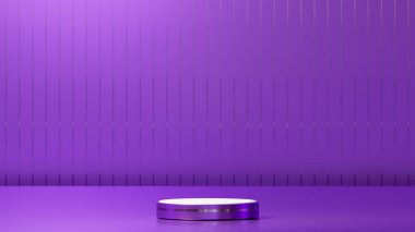 3D Dark Orchid podyumu, altın çizgili, 3D obje podyumu, Dark Orchid podyumu üzerinde beyaz podyum, altın dikey sırık desenli Dark Orchid arka planı