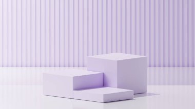 Açık Mor renkte 3 küp, beyaz temel renk, soyulmuş Mor arkaplan