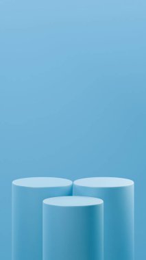 Bulut Yansıma renginde 3 podyum Bulut Yansıması arka planının önüne yerleştirildi. Önlerindeki 1 podyumdan 2 podyum daha yüksektir. ürün değişimi