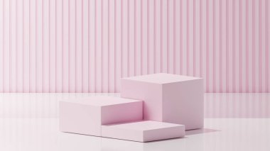 Dantelli Pembe 3 küp, Beyaz taban rengi, soyulmuş Pembe Dantelli arkaplan