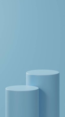 Açık Gök Mavisi renginde çift yatay podyumlar Açık Gök Mavi Arkaplan üzerine yerleştirildi. Fotoğraf: Stüdyo 2 Podyum