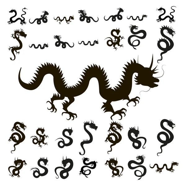Ensemble de silhouette de dragon chinois — Image vectorielle