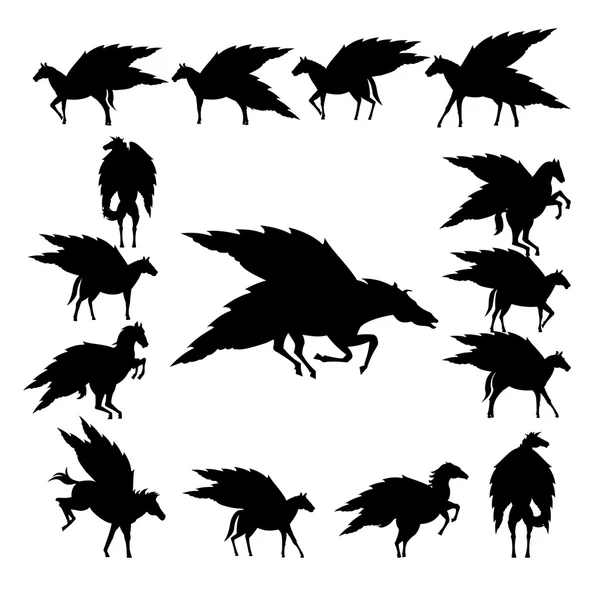 Set silhouette pegasus — Image vectorielle