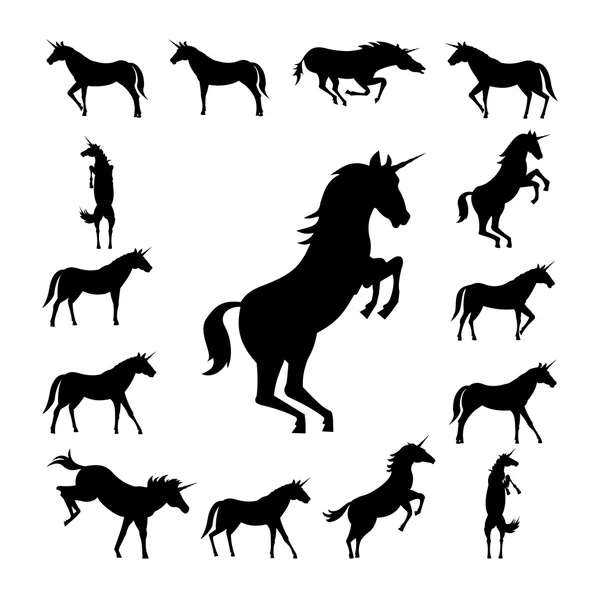 Set Unicorn silhouette — Stock Vector