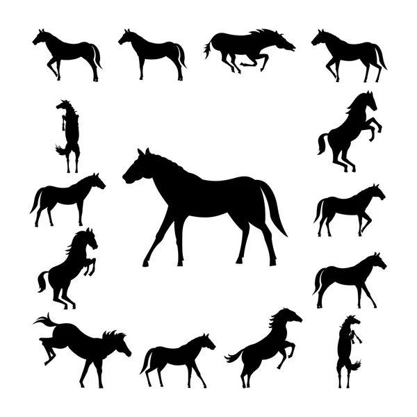 Set silhouette de cheval sauvage — Image vectorielle