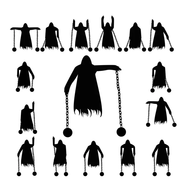 Set fantôme volant vêtu de silhouette chaîne — Image vectorielle
