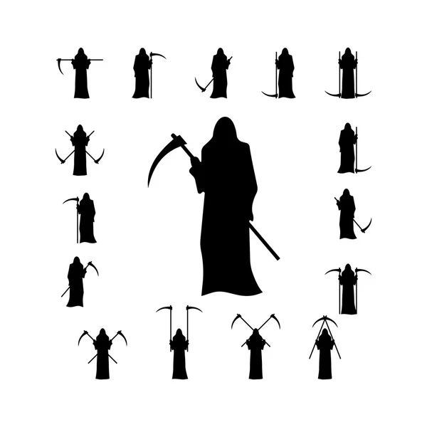 Set death with a scythe silhouette — Stock Vector