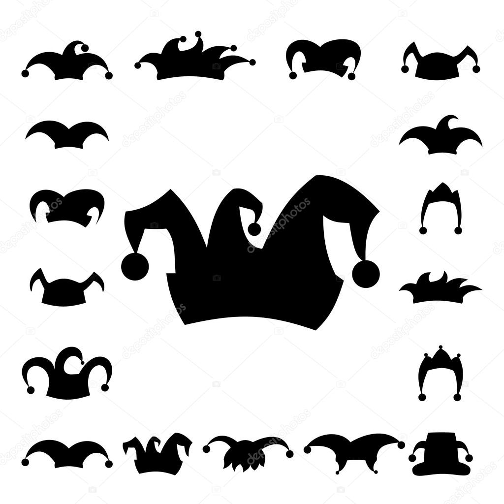 Set caps jester silhouette isolated on white background