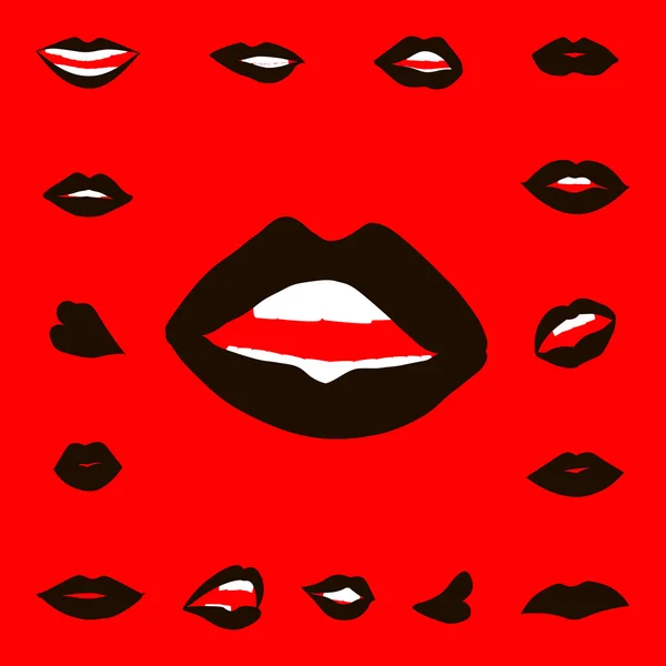 Küme dudaklar kız siluet — Stok Vektör