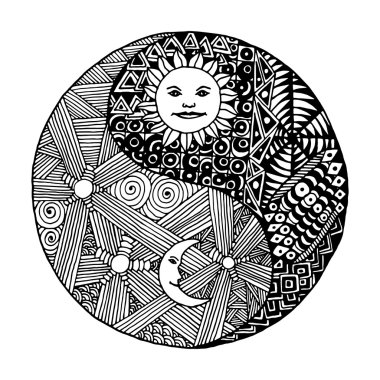 Yin yang doodle, zentangl, ay gece