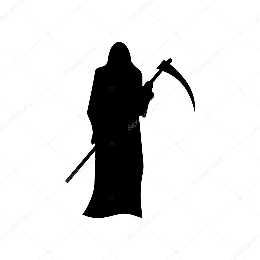 Death with a scythe silhouette isolated on white background