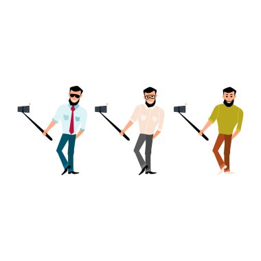 Bir sakal hipster ile gülümseyen erkek dizi fotoğraf çekmek