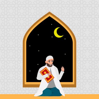 Geceleri karan ile beyaz elbise içinde İslam adam