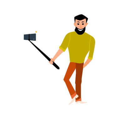 Bir sakal hipster take fotoğraflar ile gülümseyen erkek