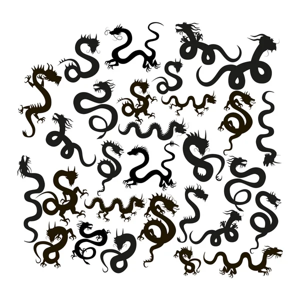 Set di silhouette di drago cinese — Vettoriale Stock