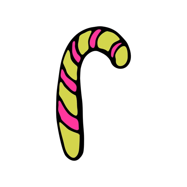 Candy cane pictogram met strepen in stijl hand tekenen — Stockvector