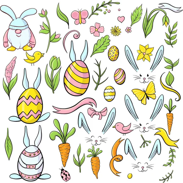 곱슬머리 달걀 만화 세트. 토끼 귀 세트. 토끼 아바타는 흰 바탕에 고립되어 있다 — 스톡 사진