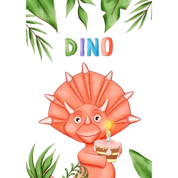 Tarjeta de invitación o póster en la fiesta de Dino. ilustración con dinosaurios de colores. Plantilla con un lugar para su texto. —  Fotos de Stock