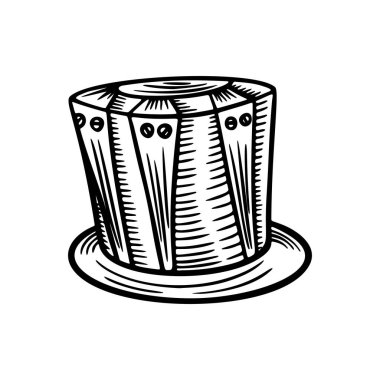Klasik silindir şapka. Zarif şapka. Erkek başlığı. Nazik adam tarzı. Tophat. Eski moda kıyafetler. Vektör çizimi. Beyefendi şapkası. Erkek retro kostüm. Bayım..