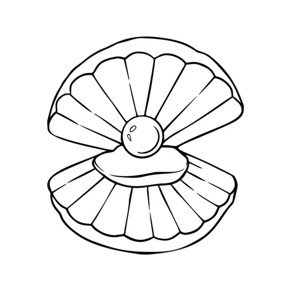 Pérola arco-íris de luxo em uma ilustração vetorial de concha de amêijoa isolada em um fundo branco. — Vetor de Stock