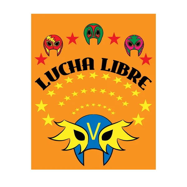 Lucha Libre - πάλη το κείμενο στην ισπανική γλώσσα - Μεξικού παλαιστής μάσκα - αφίσα — Διανυσματικό Αρχείο