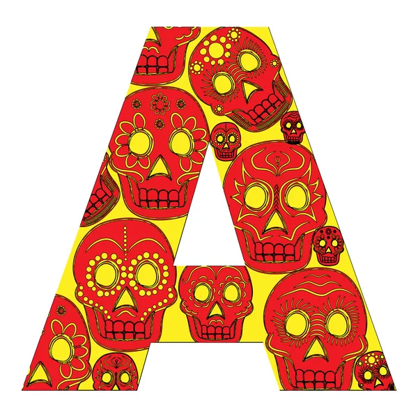 Lettre de l'alphabet "A" avec un motif de masques mexicains sur fond blanc. facile de changer la couleur et le motif d'arrière-plan sur la lettre . — Image vectorielle
