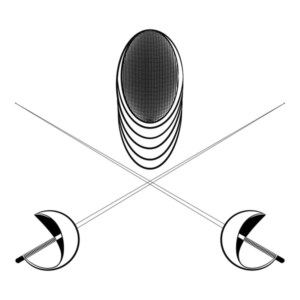 Ilustração capacete e espada esgrima em um fundo branco —  Vetores de Stock
