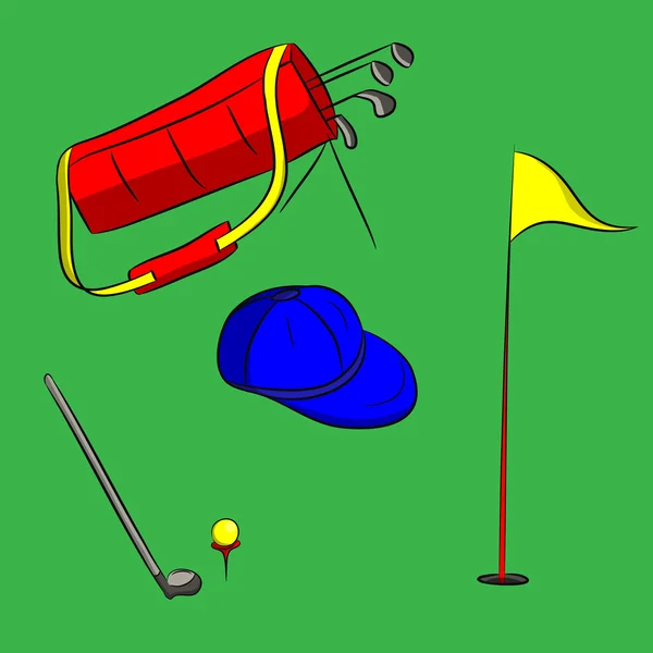 绿色背景上孤立的高尔夫设备图一套 — 图库矢量图片
