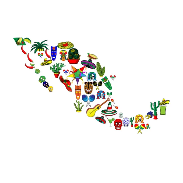 Mapa de México - con conjunto de ilustraciones — Vector de stock