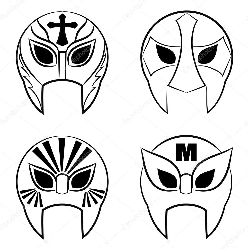 Máscaras de lucha mexicana en blanco y negro sobre un fondo blanco 2023