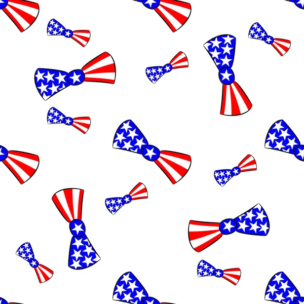 Seamless pattern with bow-ties painted in the colors of the American flag — Stock Vector