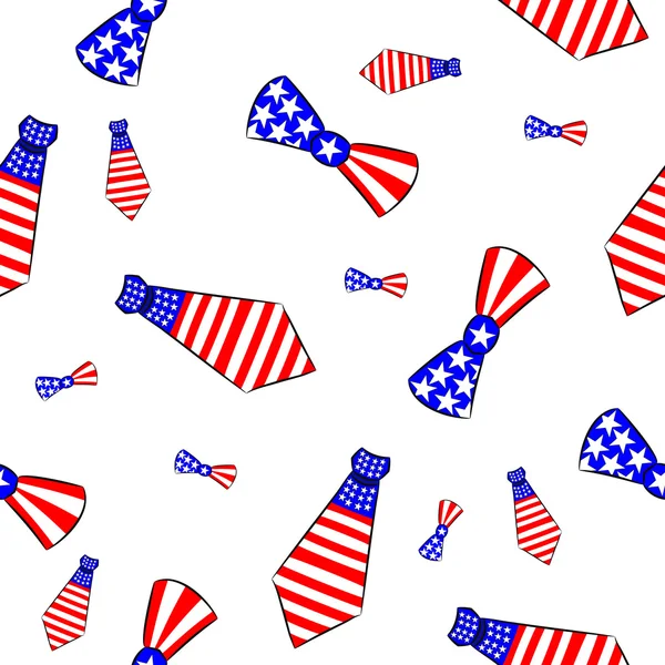 Seamless pattern with ties and bow-ties painted in the colors of the American flag — Stock Vector