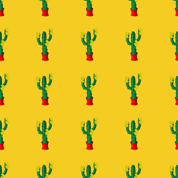 Piante retrò cactus senza soluzione di continuità per il modello di sfondo illustrazione domestica — Vettoriale Stock