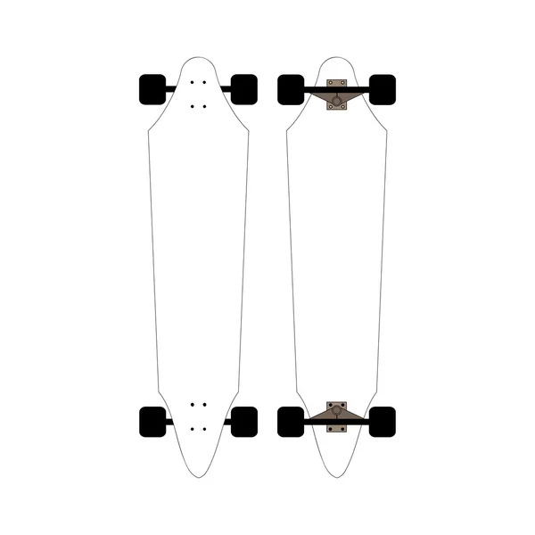 Mock-up para longboards. Preparem-se para longboards brancos com rodas pretas. ilustrações vetoriais isoladas sobre branco . — Vetor de Stock