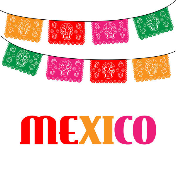 mexico. template with hanging traditional mexican flags 