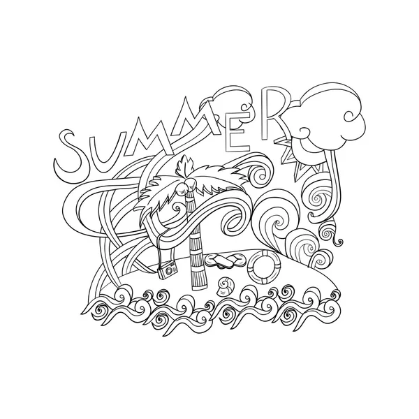 Summer hand lettering and doodles style elements. — Stock Vector